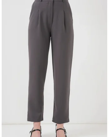 Pantaloni dama - HiCCUP - drepti - gri carbune - poliester-elastan