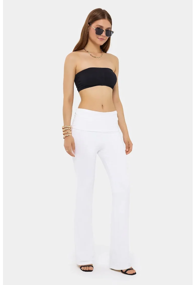 Colanti -  evazati cu detaliu in talie - alb - textil