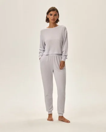 Set trening dama  Clytia 2 - gri deschis - maneci lungi - croiala regular fit - poliester