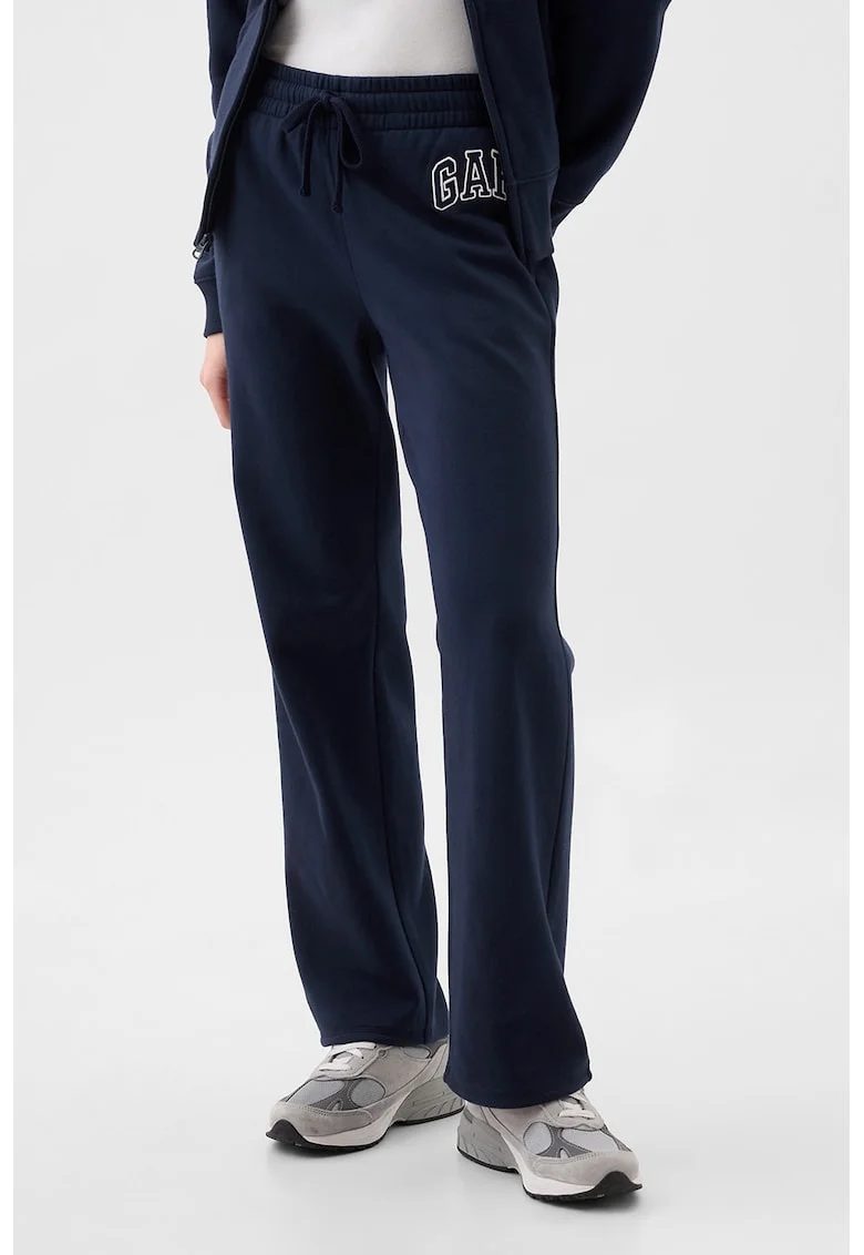 Pantaloni de trening cu croiala dreapta si detaliu logo - Bleumarin