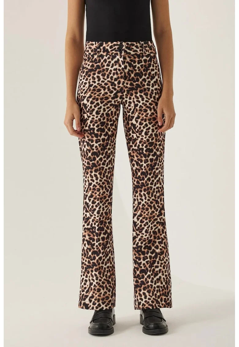 Pantaloni pentru dama  largi - cu imprimeu leopard - textil - Castaniu-maro -