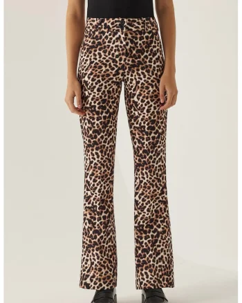 Pantaloni pentru dama  largi - cu imprimeu leopard - textil - Castaniu-maro -