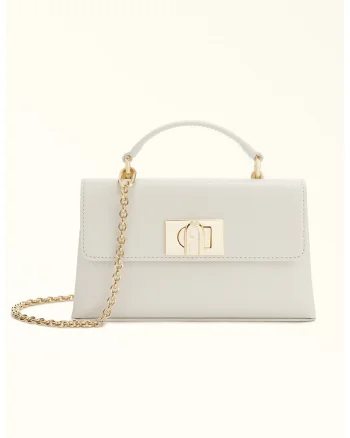 Geanta crossbody din piele cu bareta din lant si clapa 1927 - Albastru pastel