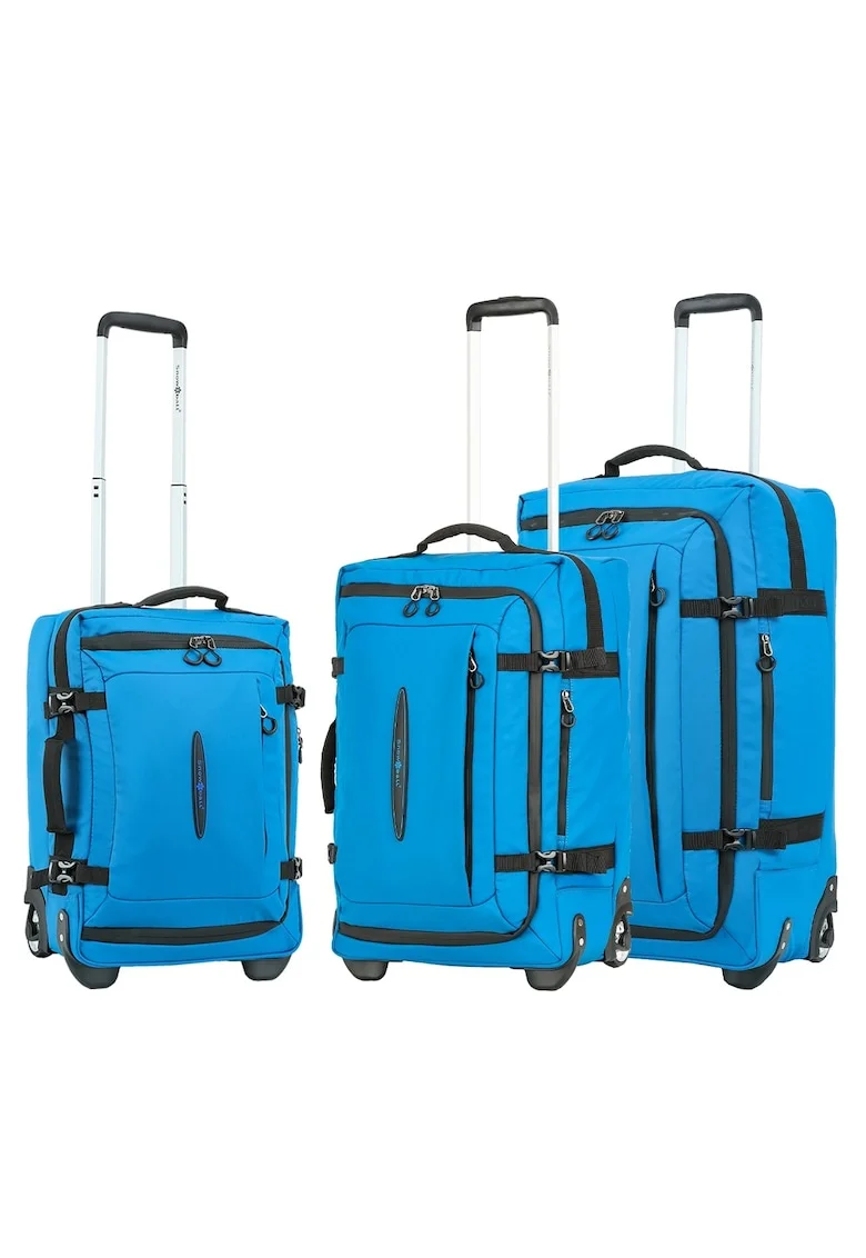 Set trolere  SW42503 - 1 bagaj de cabina si 2 de cala - 36L/57L/78L - 2 roti - poliester impermeabil - albastru