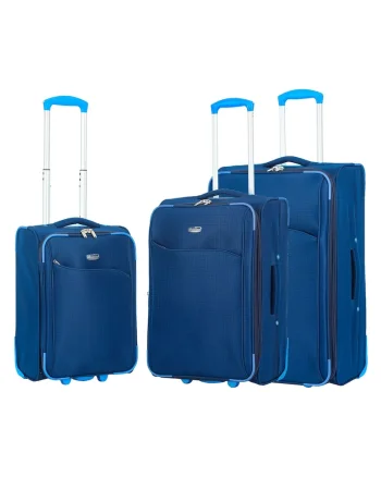 Set trolere extensibile  SW233 - 1 bagaj de cabina si 2 de cala - poliester - 2 roti - bleumarin