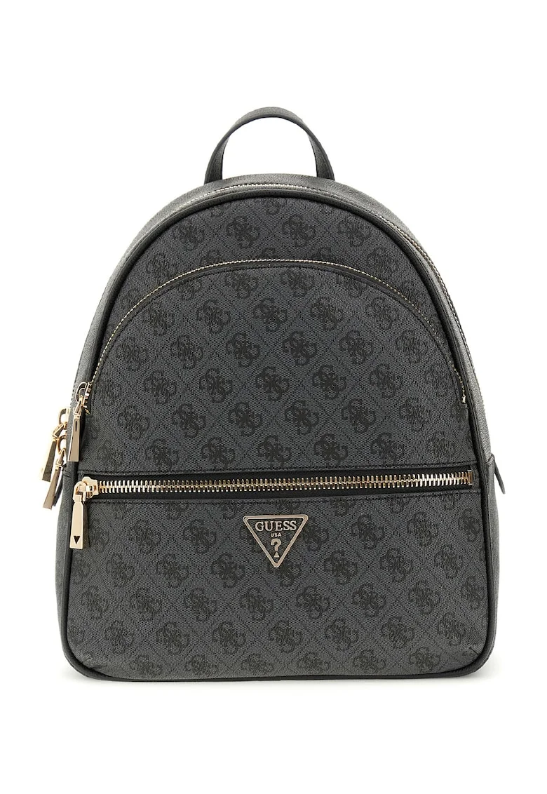 Rucsac din piele ecologica cu model monograma Manhattan II - Gri antracit