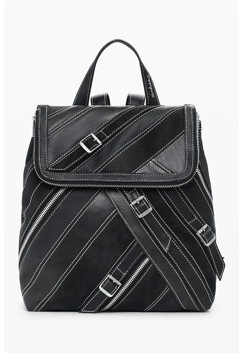 Rucsac din piele ecologica cu catarame decorative - Negru