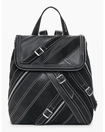 Rucsac din piele ecologica cu catarame decorative - Negru