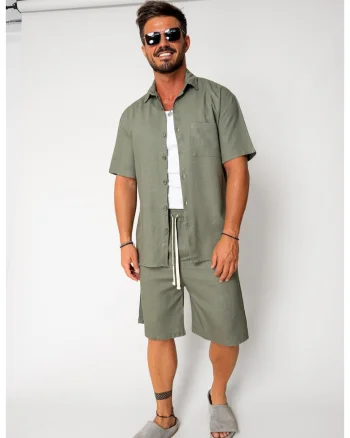 Set Lion din In camasa si pantalon scurt Olive 17716 - Verde