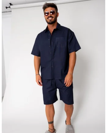 Set Vento camasa si pantalon scurt Navy 17424 - Bleumarin