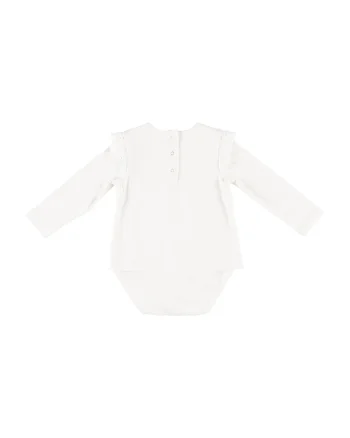 Body cu maneca lunga si volan cu broderie  - Bravery - Ecru - pentru fetite - Ecru