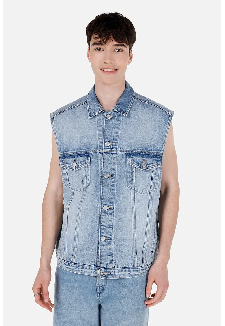 Jacheta din denim fara maneci - Albastru deschis
