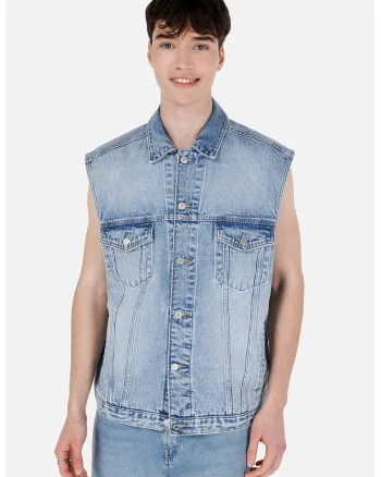 Jacheta din denim fara maneci - Albastru deschis