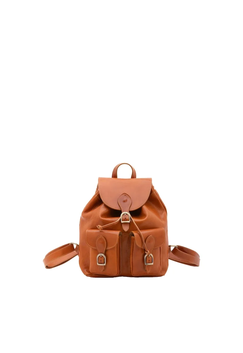 Rucsac de piele cu bareta ajustabila - Maro cognac