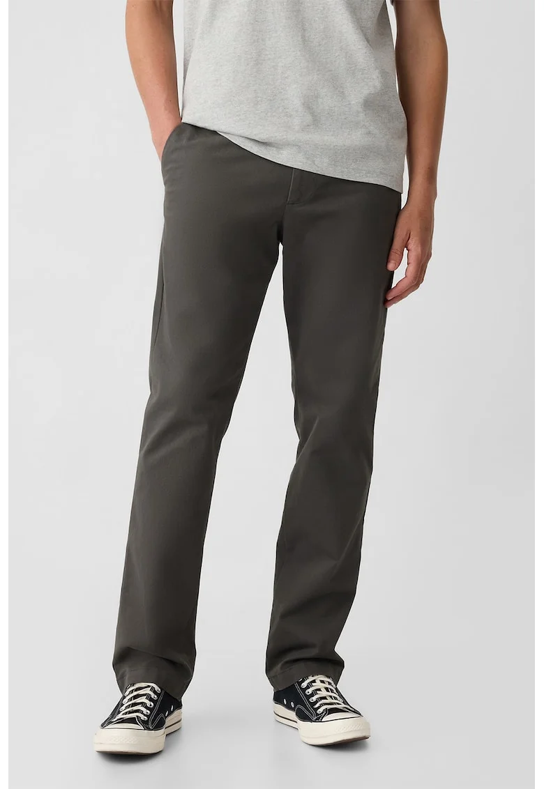 Pantaloni Chino drepti cu buzunare oblice - Gri inchis