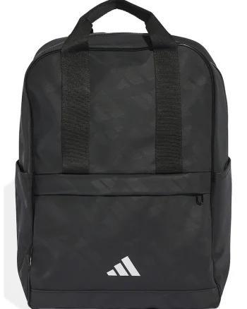 Rucsac cu model monograma si buzunar frontal cu fermoar - Negru stins