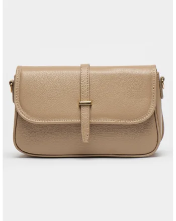 Geanta crossbody de piele cu bareta detasabila - Maro deschis