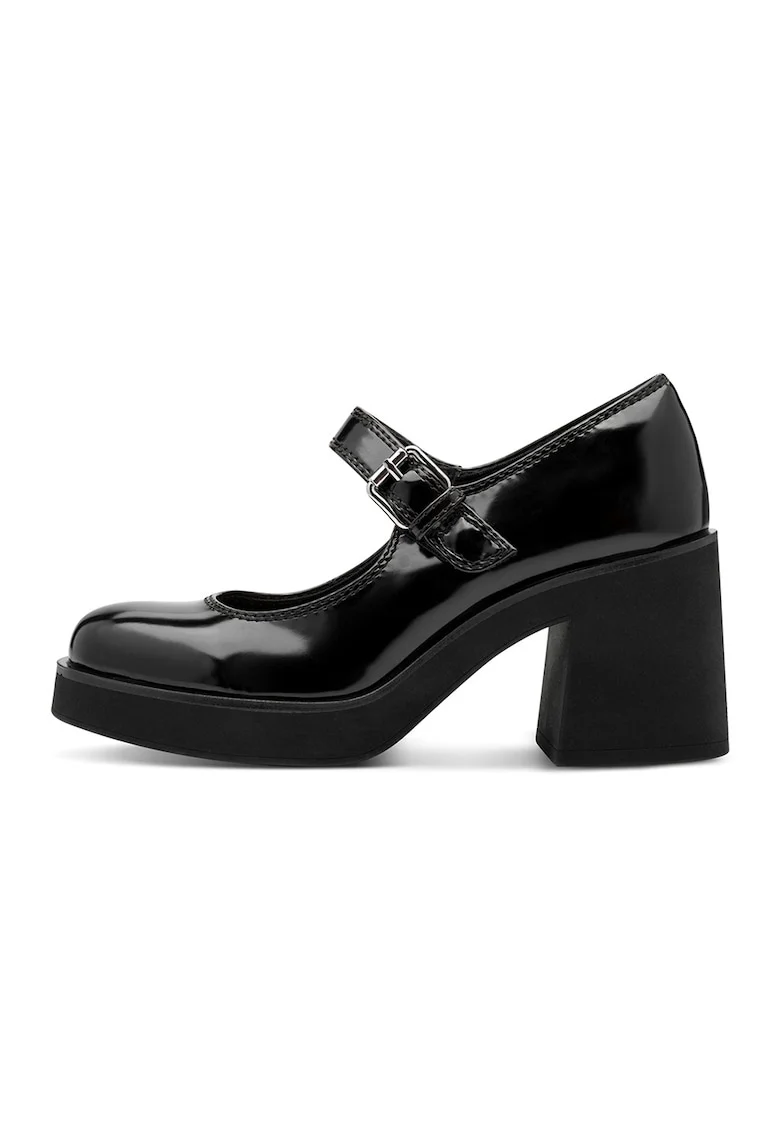 Pantofi Mary Jane din piele ecologica cu aspect masiv - Negru
