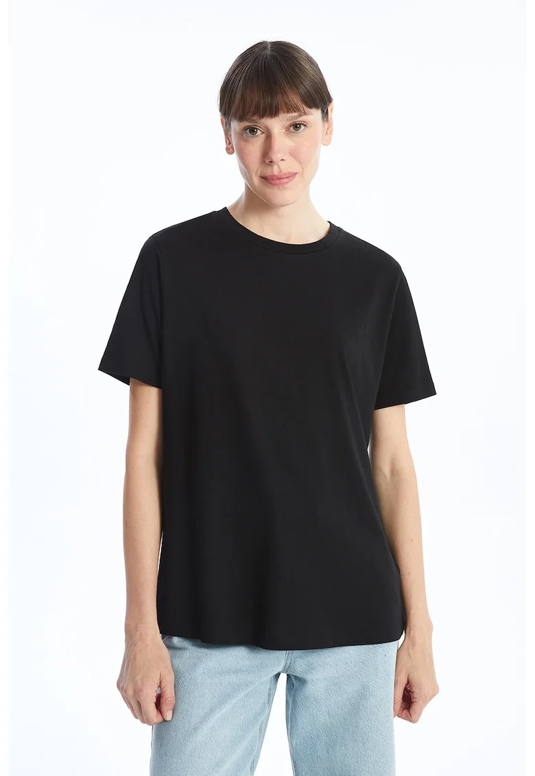 Tricou de bumbac cu decolteu la baza gatului - Negru