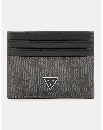 Portcart din piele cu model monograma - Negru/Gri inchis