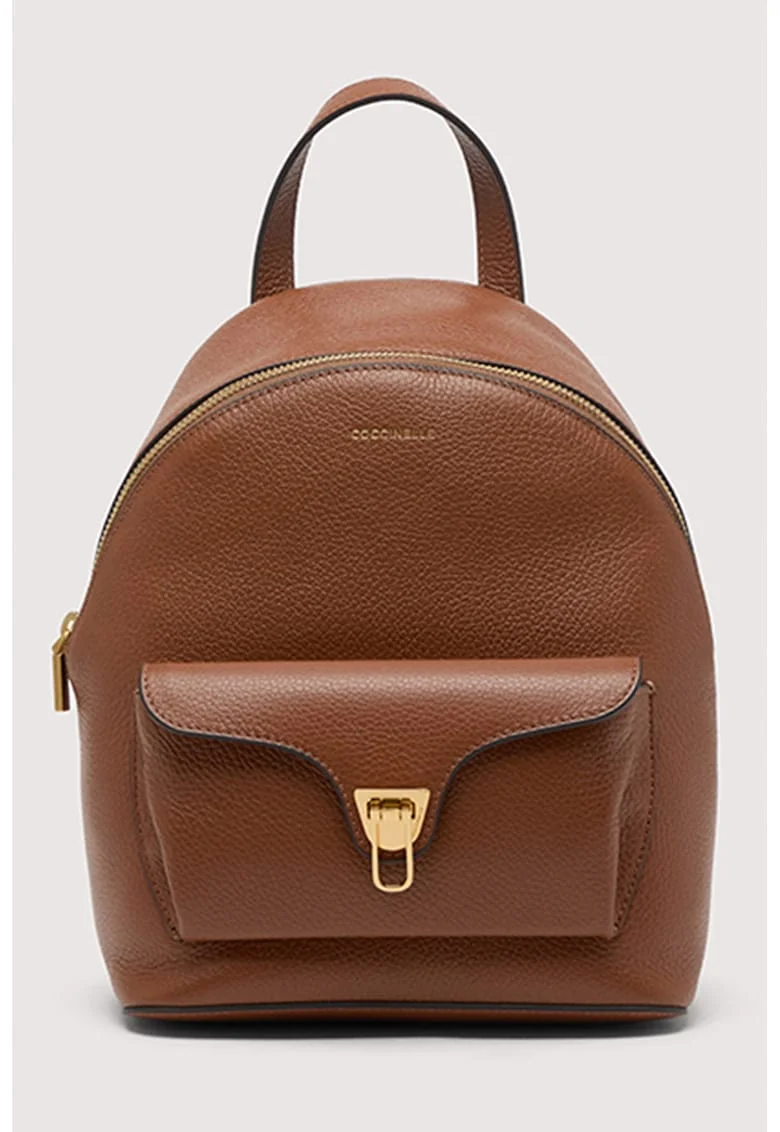 Rucsac de piele cu detaliu logo Beat Generatio - Maro cognac