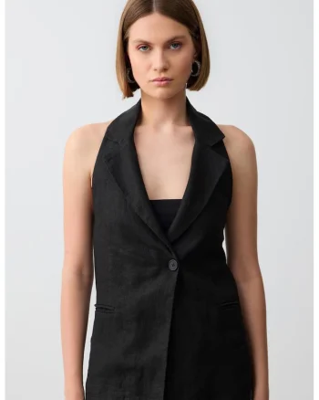 Vesta eleganta de in cu decolteu halter - Negru