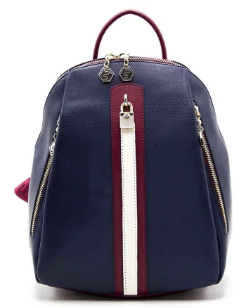 Rucsac din piele ecologica cu buzunare multiple - Rosu inchis/Bleumarin