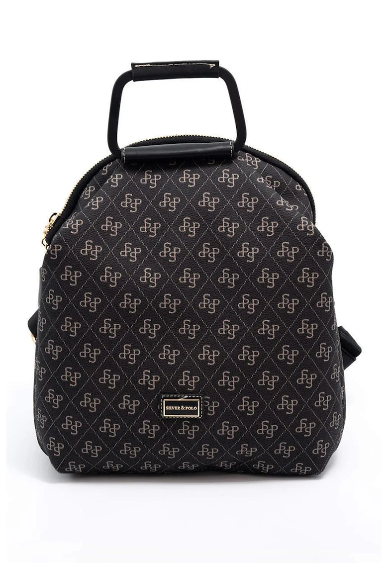 Rucsac cu model monograma - Negru stins/Bej deschis