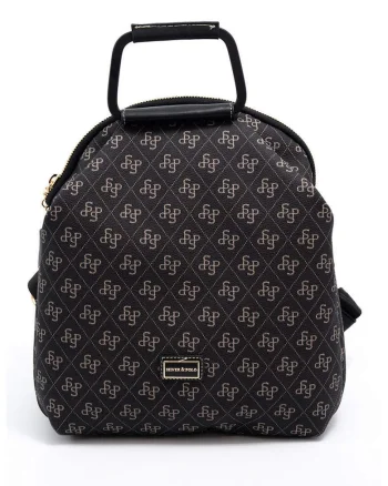 Rucsac cu model monograma - Negru stins/Bej deschis