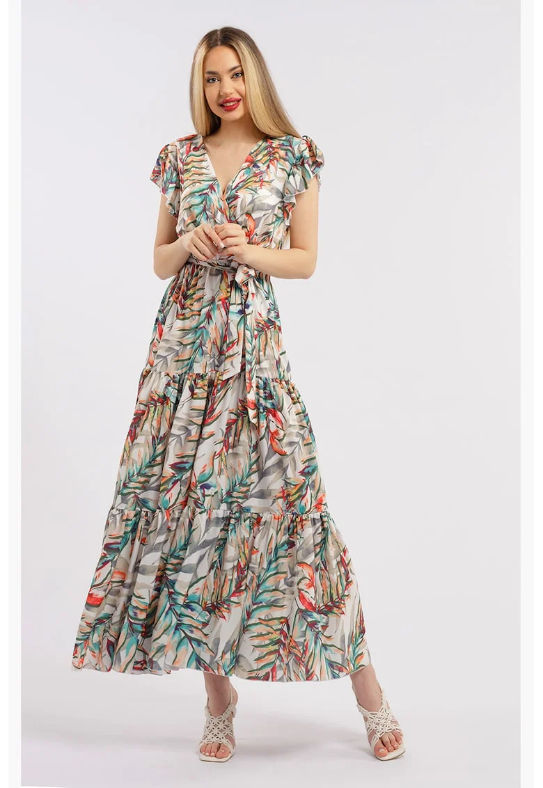 Rochie lunga cu decolteu in V - Multicolor
