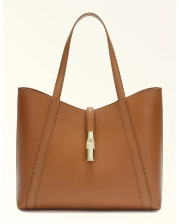 Geanta tote de piele Goccia - Caramel