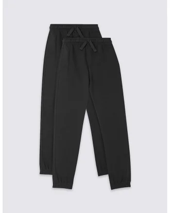Set 2 perechi de pantaloni sport - baieti - cu snur de ajustare in talie - Negru