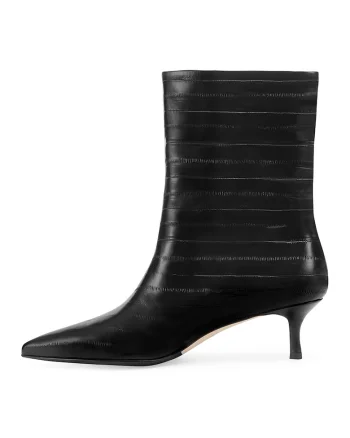 Botine de piele cu toc kitten - Negru