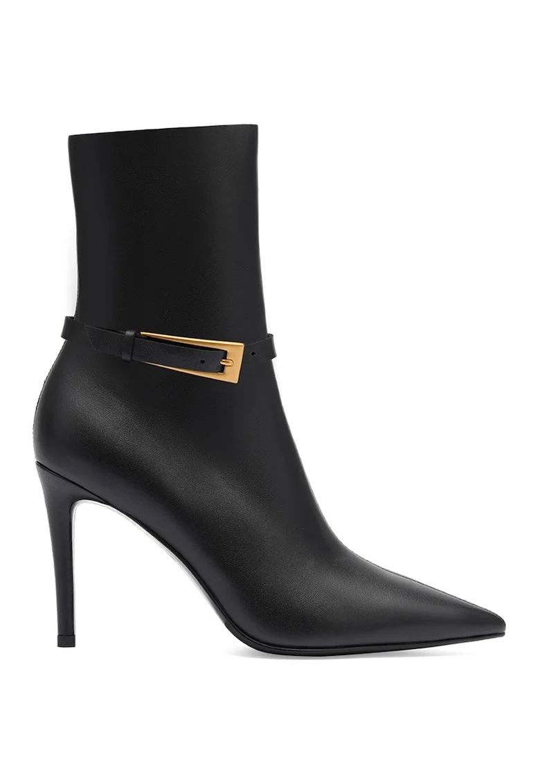 Botine de piele ecologica cu varf ascutit - Negru