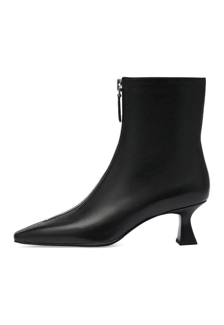 Botine de piele cu varf ascutit - Negru