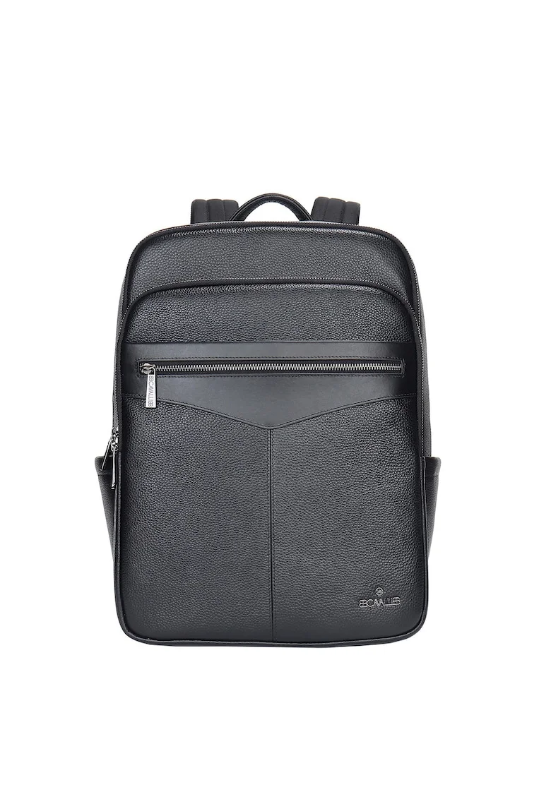 Rucsac unisex de piele cu compartimente multiple - Negru