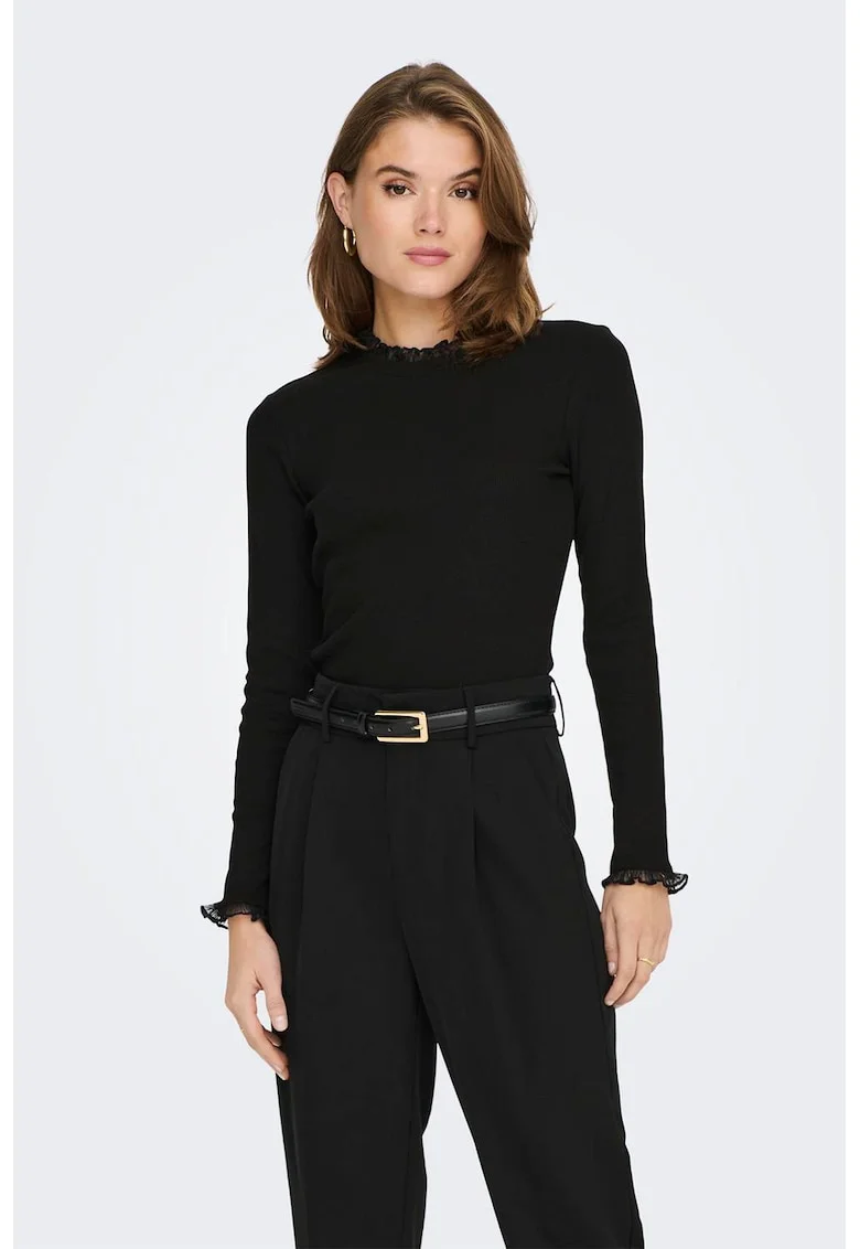 Bluza striata cu garnituri de dantela - Negru