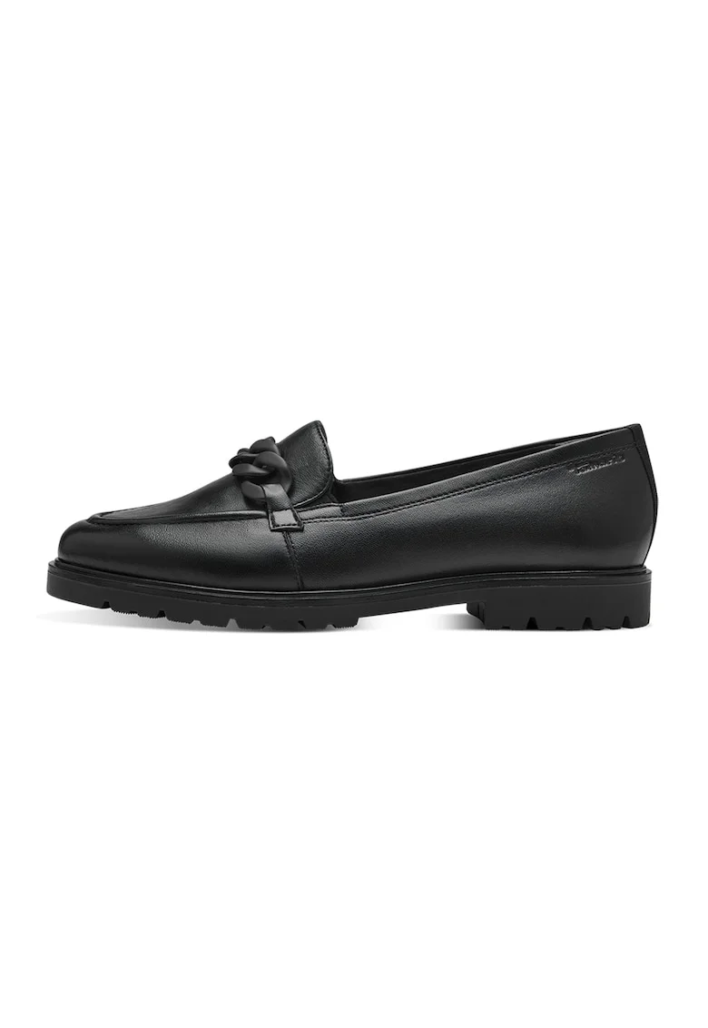 Pantofi loafer de piele cu detalii lant - Negru
