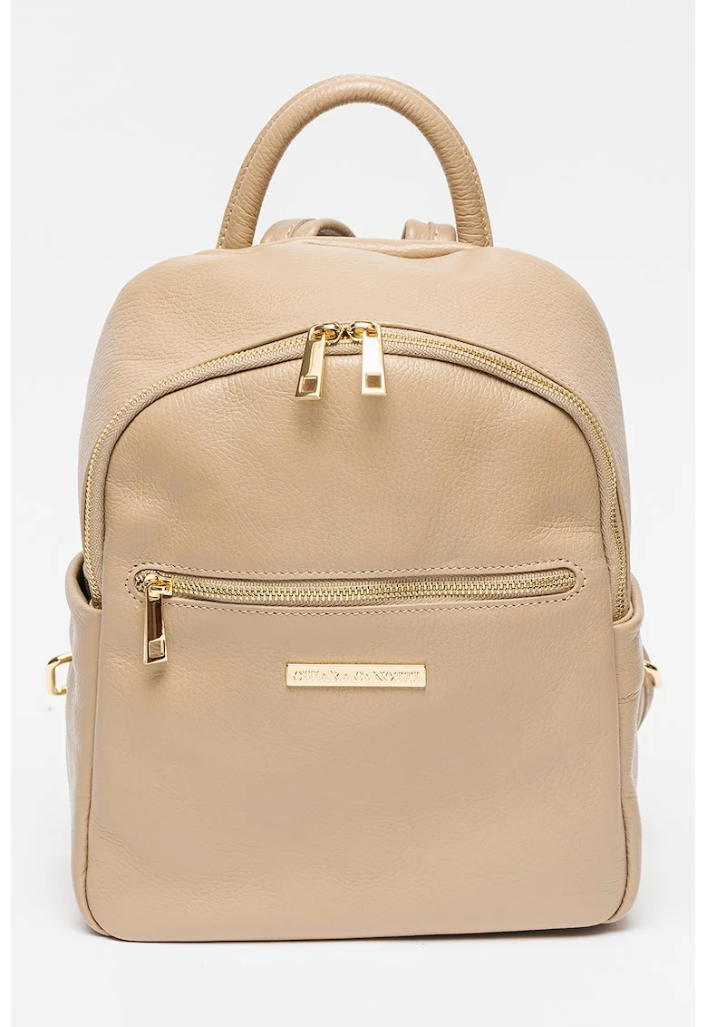 Rucsac de piele cu logo - Maro taupe