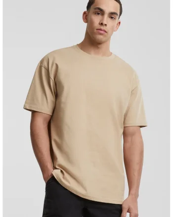 Tricou supradimensionat cu maneci cazute - Bej deschis