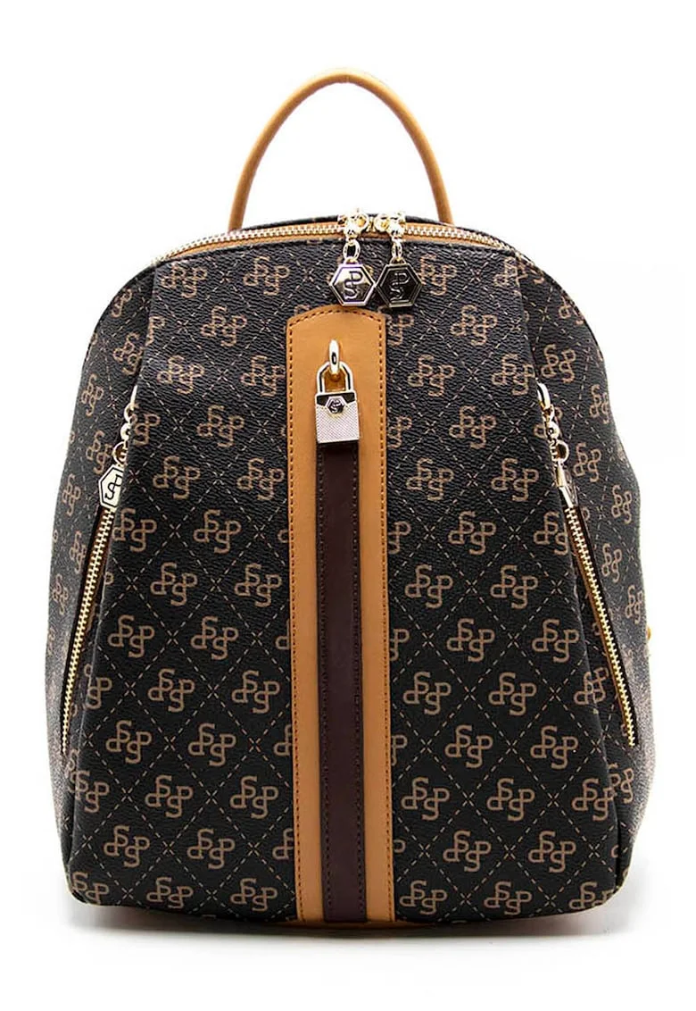 Rucsac de piele ecologica cu logo - Negru/Maro
