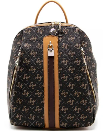 Rucsac de piele ecologica cu logo - Negru/Maro