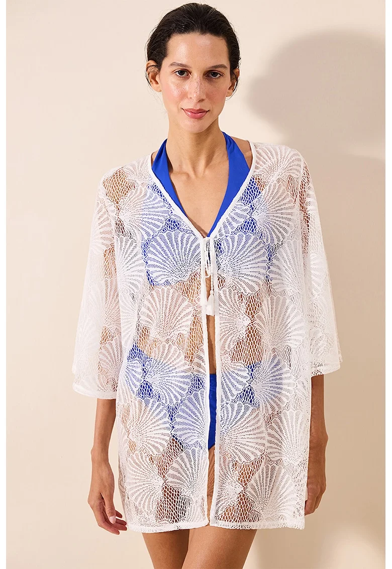 Pareo crosetat cu aspect semi-transparent - Alb/Transparent