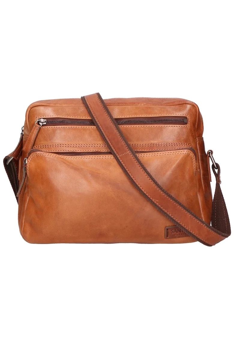 Geanta crossbody unisex de piele cu buzunare multiple - Maro cognac