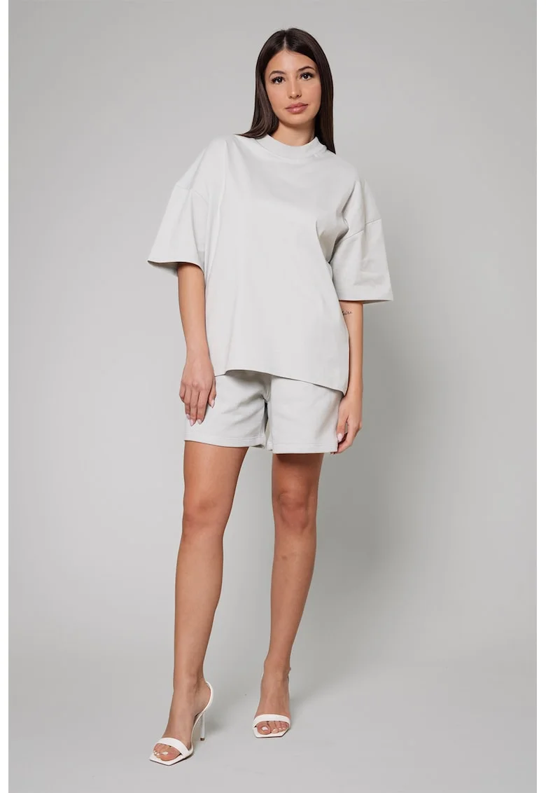 Set de tricou supradimensionat si pantaloni scurti - 2 piese - Gri deschis