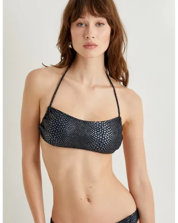 Sutien de baie cu animal print - Negru/Albastru prafuit