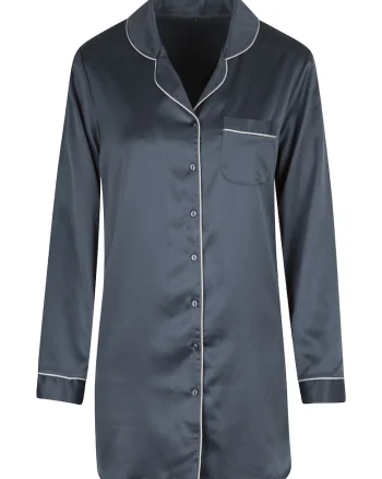Camasa de noapte de satin cu maneci lungi - Gri