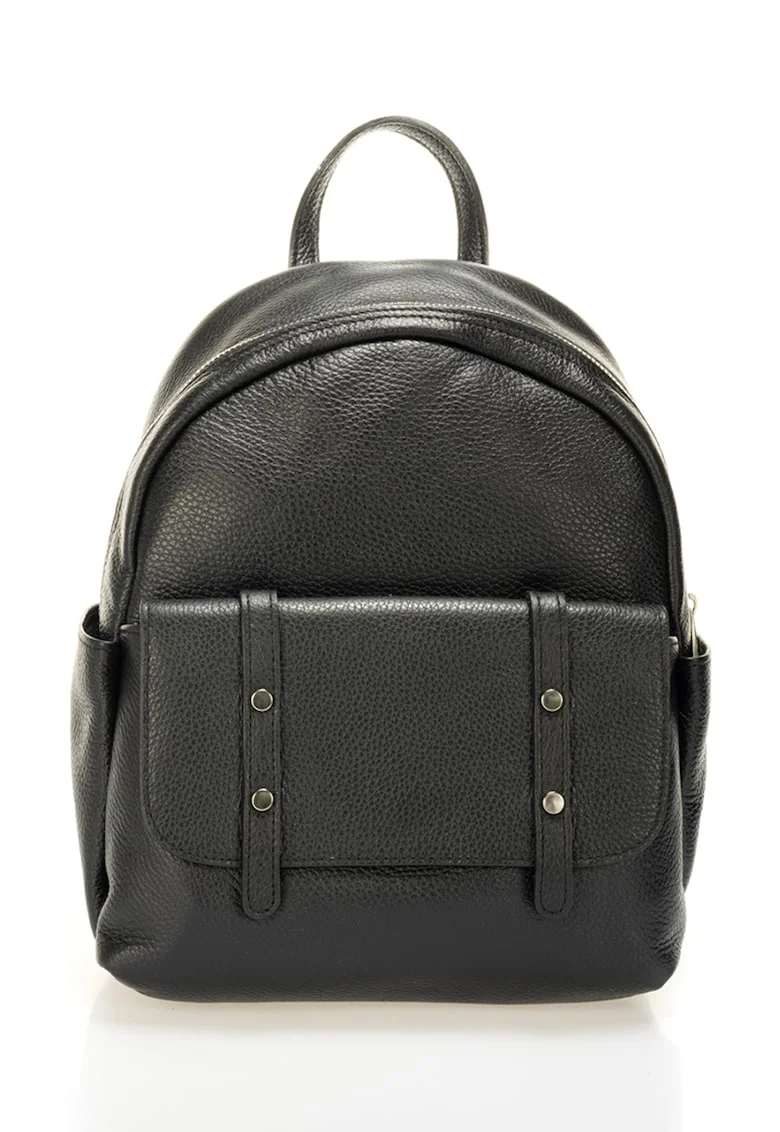 Rucsac de piele cu buzunare exterioare - Negru