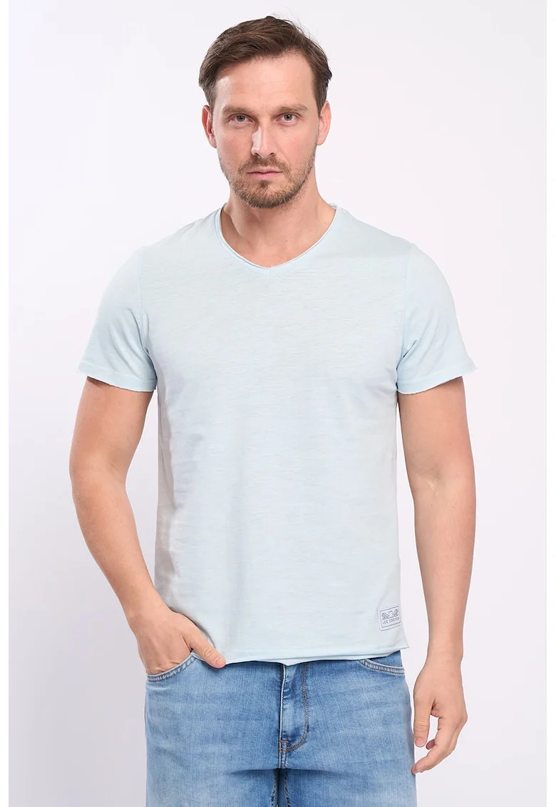 Tricou uni cu decolteu in V - Albastru deschis