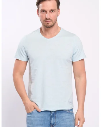 Tricou uni cu decolteu in V - Albastru deschis